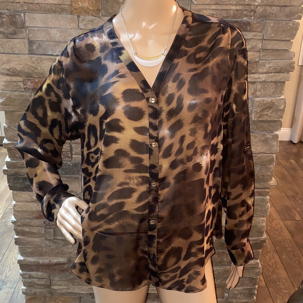 Albert Makali Leopard Print Sheer Women's Blouse